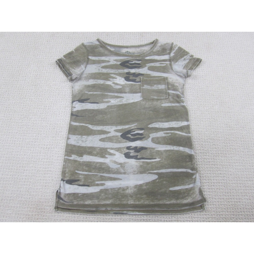 Wellworn Shirt Womens XS‎ Green Brown Camo Scoop Neck  Pocket Tee Basic Top